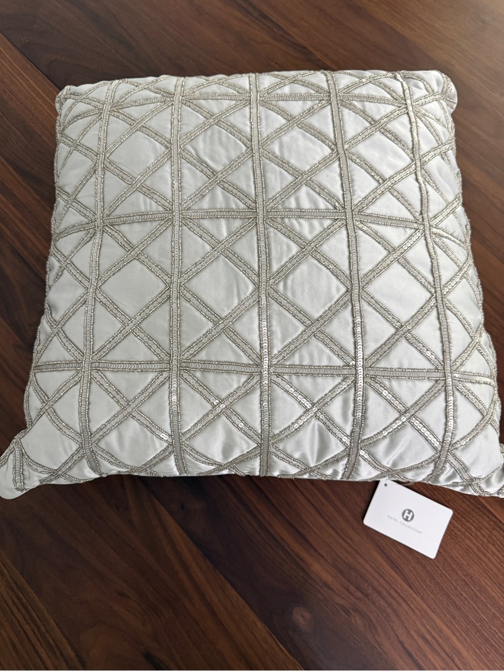 Hotel Collection Macy's Lithos Beaded Pillow 20x20  Silver Geometric Design